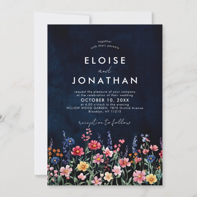 Invitación Boda de la Marina Floral Boho, un país rústico de  (Anverso)