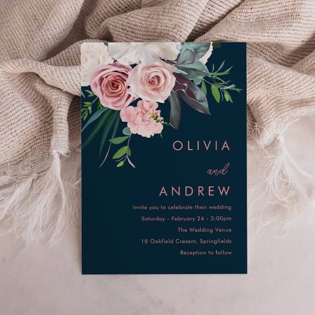 Invitación Boda de la Marina Floral Moderna Tropical Rubor (Subido por el creador)