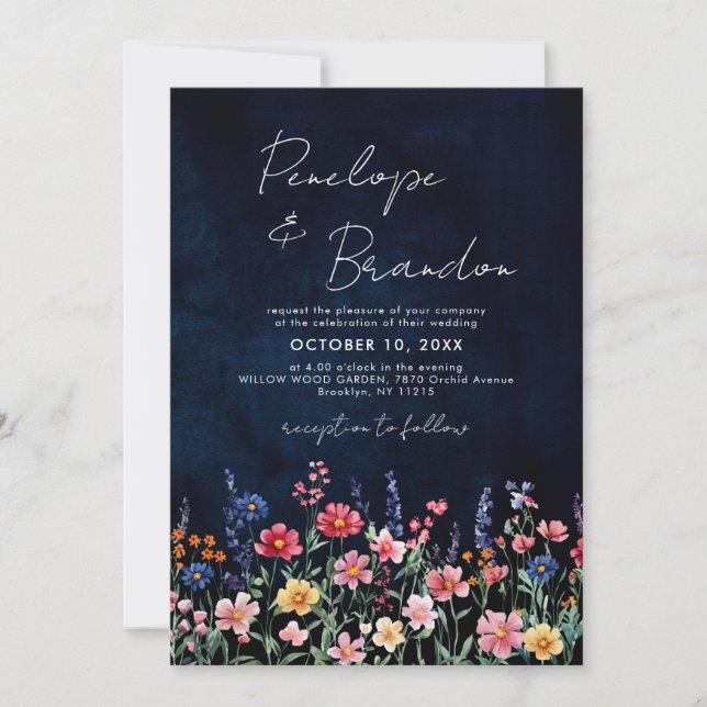 Invitación Boda de la Marina Floral Rústica QR Código Floral (Anverso)