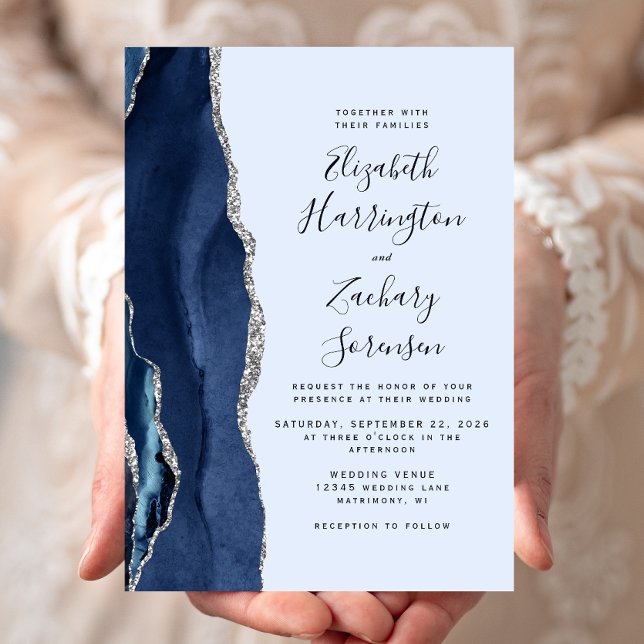 Invitación Boda de la Marina Moderna y del Agate Plateado Azu (Subido por el creador)