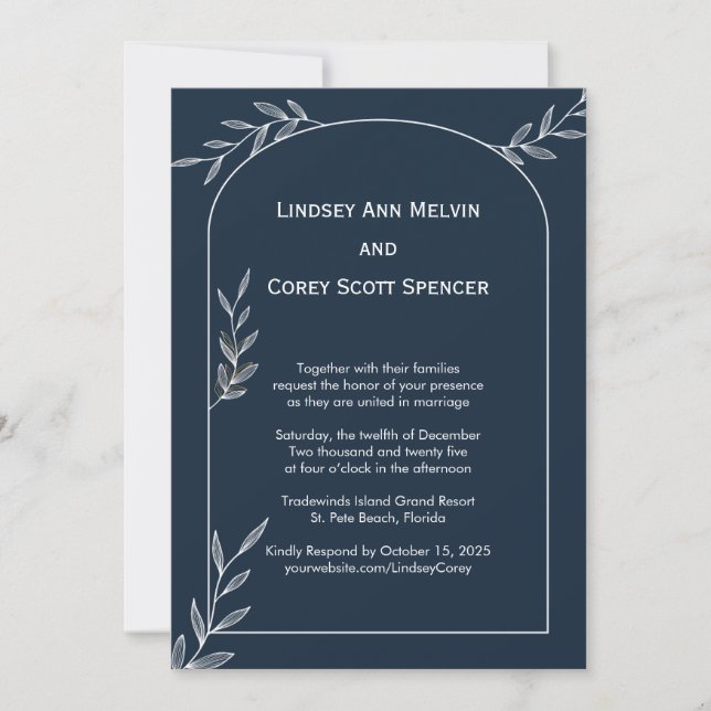 Invitación Boda de la Marina Moderna y la Hoja Blanca (Anverso)