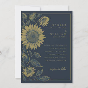 Invitación boda de la Marina Monocroma y el Girasol Oro