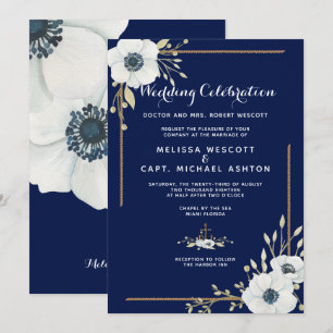Invitación Boda de la Marina Náutica Formal Anemone Blanca