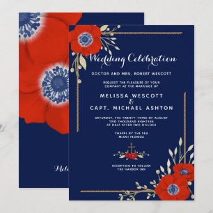 Invitación Boda de la Marina Náutica Formal de Anemone Roja