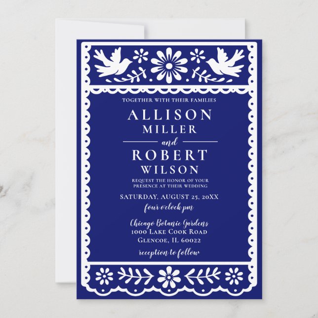 Invitación Boda de la Marina Papel Picado de México (Anverso)
