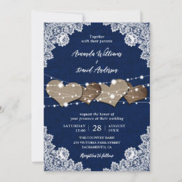 Invitación Boda de la Marina Rusa Blue Burlap Lace