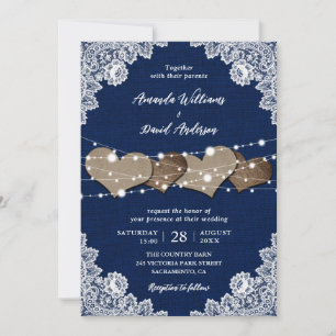 Invitación Boda de la Marina Rusa Blue Burlap Lace