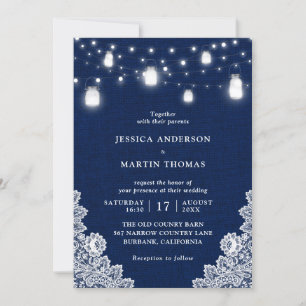 Invitación Boda de la Marina Rusa Blue Mason Jar Lights
