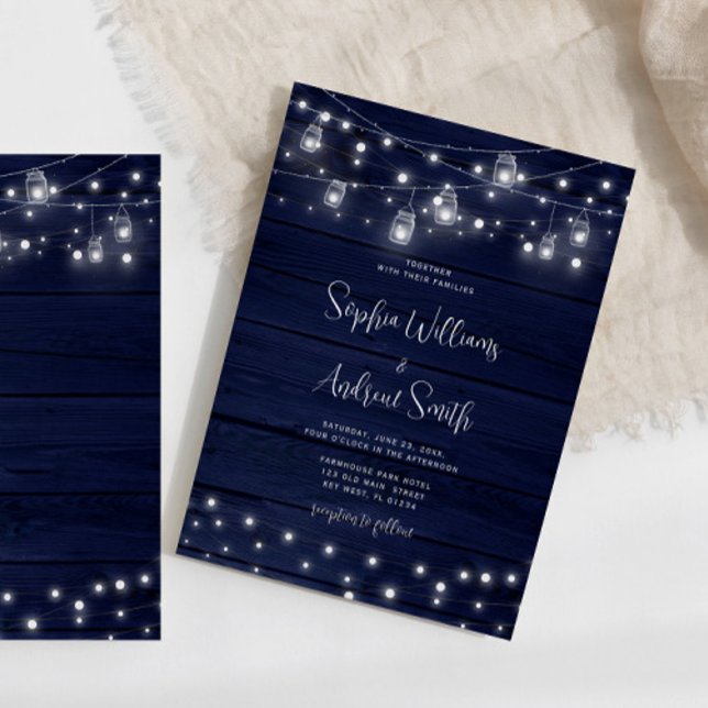 Invitación Boda de la Marina Rusa Wood Mason Jars Lights (Subido por el creador)