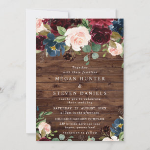 Invitación Boda de la Marina Rustic Deep Red Wine Burgundy de