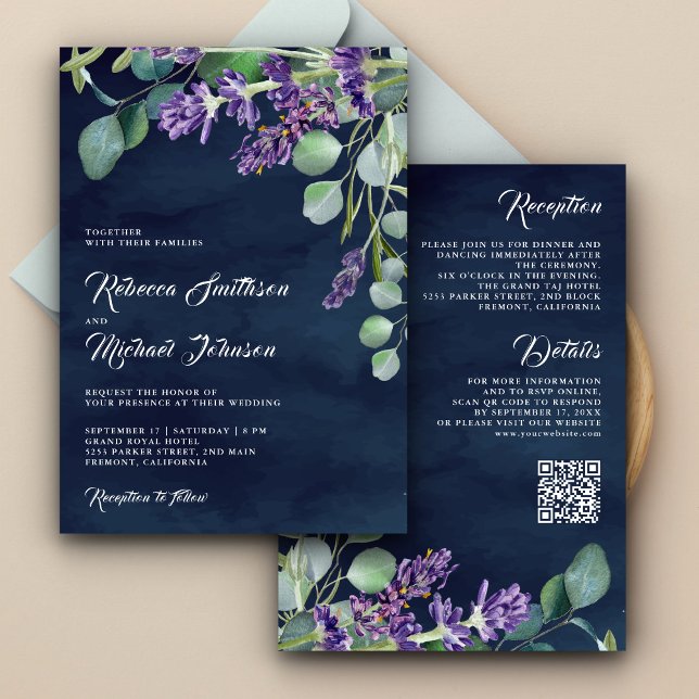 Invitación Boda de la Marina Rustic Lavander Eucalyptus QR Co (Subido por el creador)