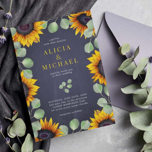 Invitación Boda de la marina rústica con eucalipto de girasol (Subido por el creador)