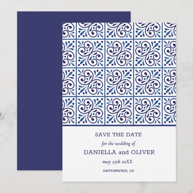 Invitación Boda de la Marina Tile en el Mediterráneo salva la (Anverso / Reverso)