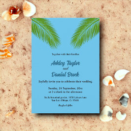 Invitación Boda de la Marina Tropical Palm Leaf Blue Coastal 