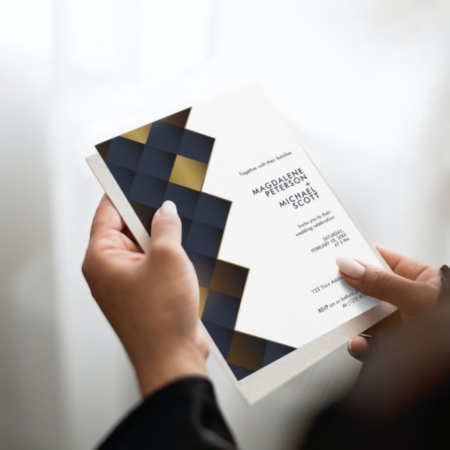 Invitación Boda de la Marina y los Diamantes de Oro Modernos (Subido por el creador)