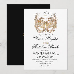 Invitación Boda de la mascarada blanca de oro