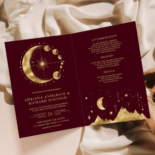 Invitación Boda de la Media Luna de Oro de Borgoña Celestial