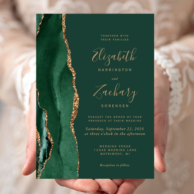Invitación Boda de la moda Emerald Green Gold Agate (Subido por el creador)