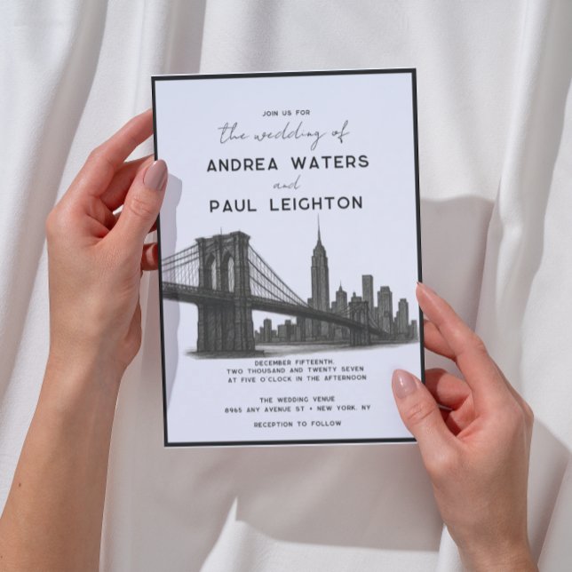 Invitación Boda de la Moderna Ilustración de Brooklyn de Nuev (Subido por el creador)