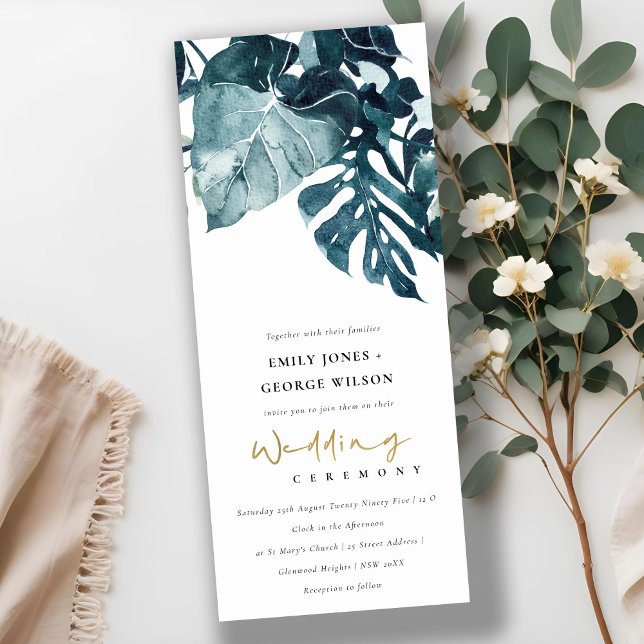 Invitación Boda de la Monstera Azul Tropical Moderno (Subido por el creador)