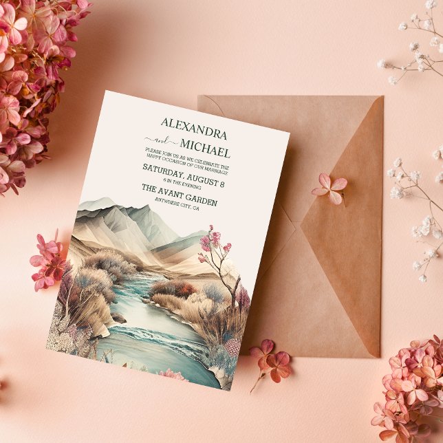 Invitación Boda de la Montaña Rustic Boho Watercolor (Subido por el creador)