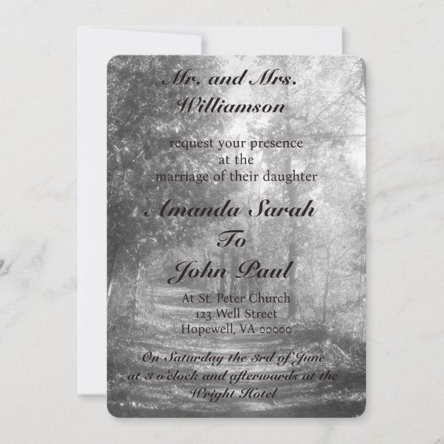 Invitación Boda de la naturaleza blanca y negra (Anverso)