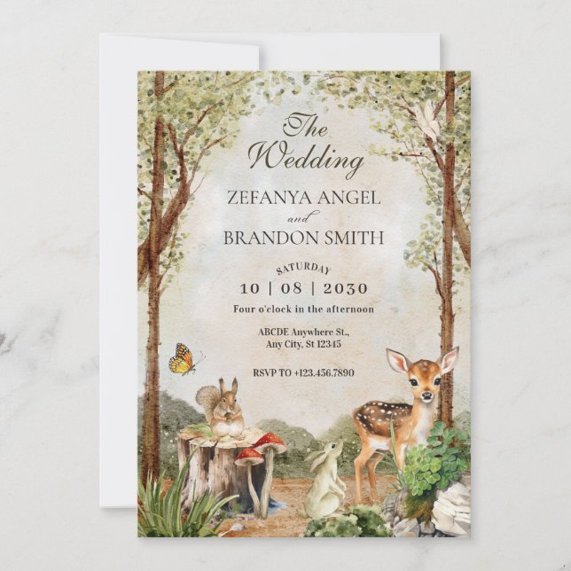 Invitación Boda DE LA NATURALEZA DE LA VIDA SALVAJE DE MADERA (Anverso)