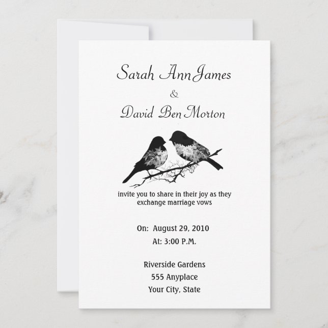 Invitación Boda de la Naturaleza de las Aves Florales en Blan (Anverso)