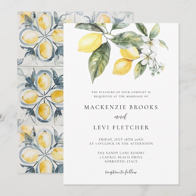 Invitación Boda de la Naturaleza de los Azulejos Mediterráneo (Anverso / Reverso)