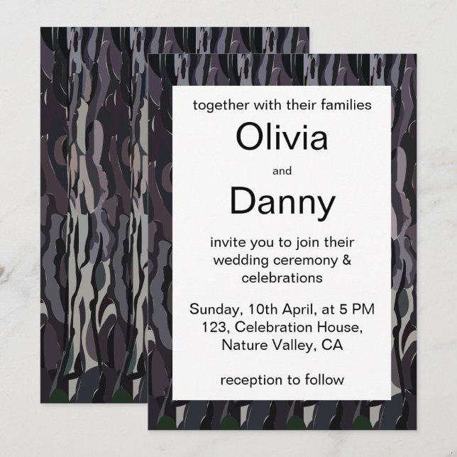 Invitación Boda de la naturaleza del fondo del tronco del árb (Anverso / Reverso)