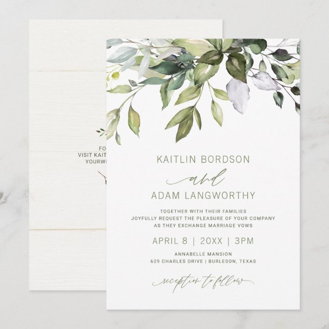 Invitación Boda de la Naturaleza Vegetación Botánica (Anverso / Reverso)