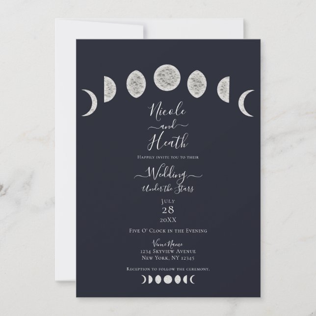 Invitación Boda de la Noche Azul de la Luna (Anverso)