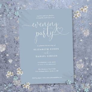Invitación Boda de la noche  de guión de corazón azul turbio 