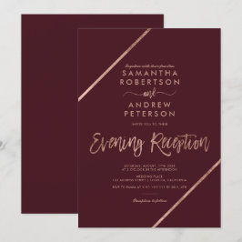Invitación boda de la noche de la tipografía roja de oro Rosa