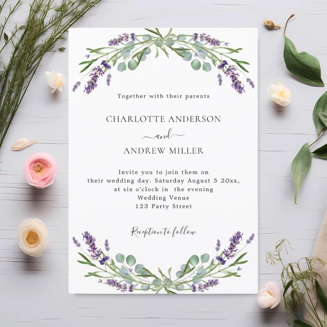 Invitación Boda de la noche de Lavender eucalipto verde (Subido por el creador)