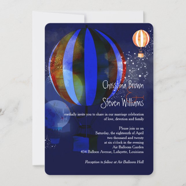 Invitación Boda de la noche del amor en los globos aerostátic (Anverso)