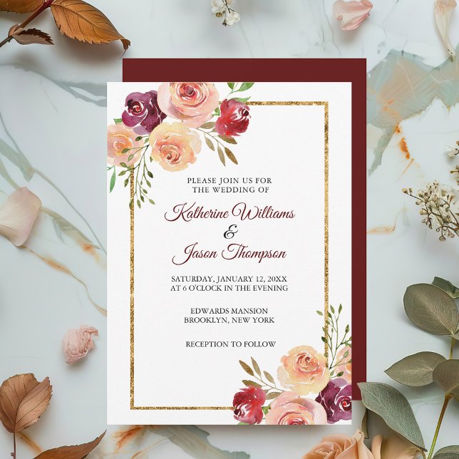 Invitación Boda de la noche del oro de Peony Floral elegante  (Subido por el creador)