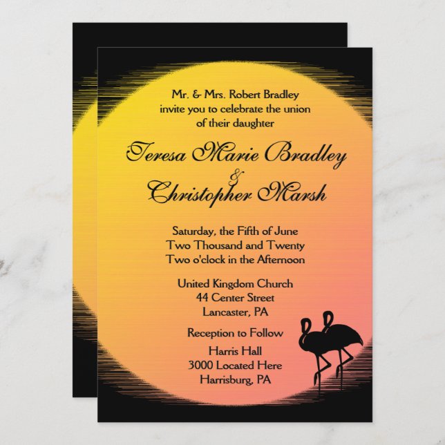 Invitación Boda de la noche del sol con llamas (Anverso / Reverso)