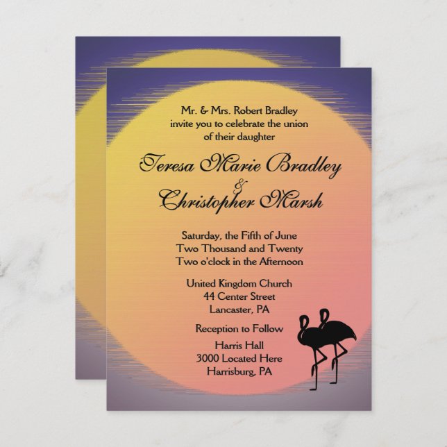 Invitación Boda de la noche del sol con llamas (Anverso / Reverso)