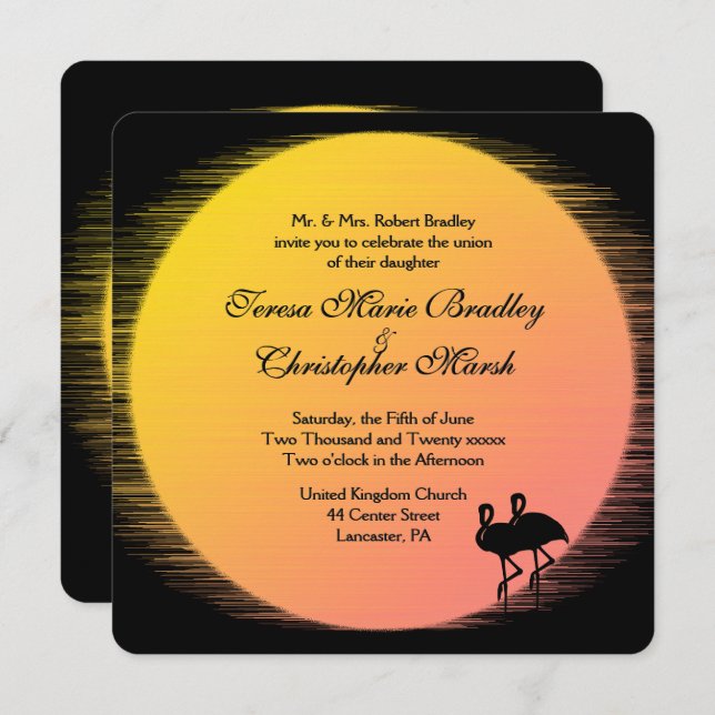 Invitación Boda de la noche del sol con llamas (Anverso / Reverso)