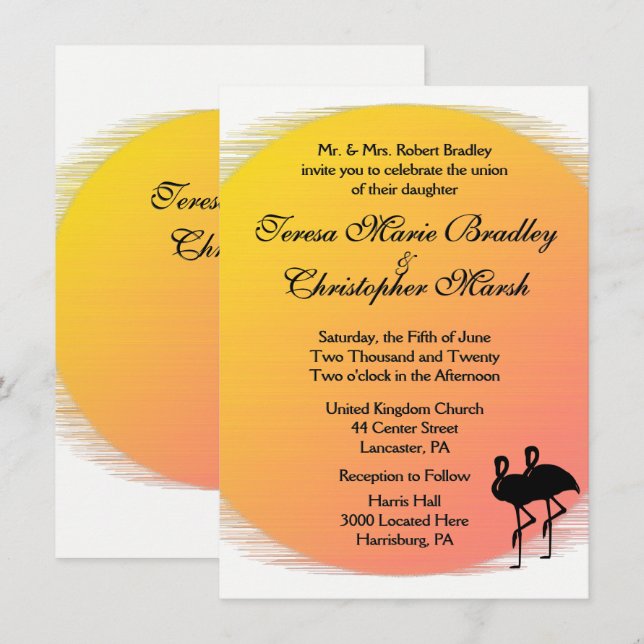 Invitación Boda de la noche del sol con llamas (Anverso / Reverso)