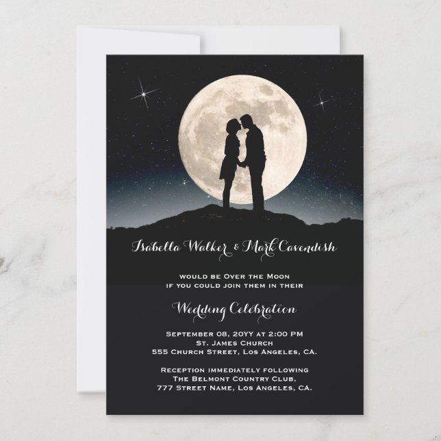 Invitación Boda de la noche estrellada de la luna (Anverso)