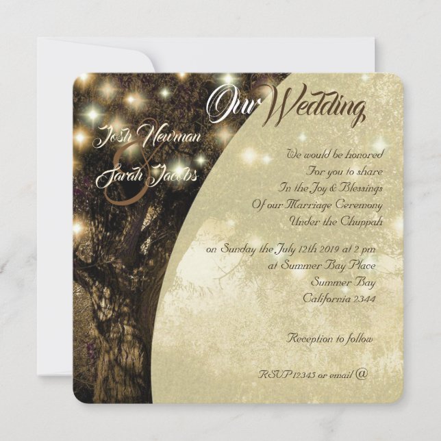 Invitación Boda de la Noche Judía del Árbol de la Vida (Anverso)