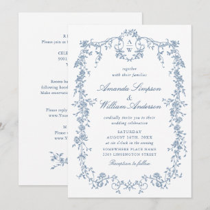 Invitación Boda de la Organización Francesa Azul victoriana t