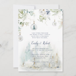 Invitación Boda de la oscurecida Blue Sage Green Floral Globo