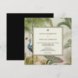 Invitación Boda de la paleta de pavo real tropical de la plaz