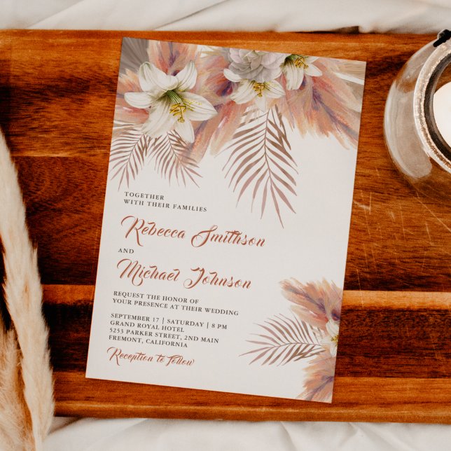 Invitación Boda de la Palm Floral de Lirio Blanco Earthy Pamp (Subido por el creador)