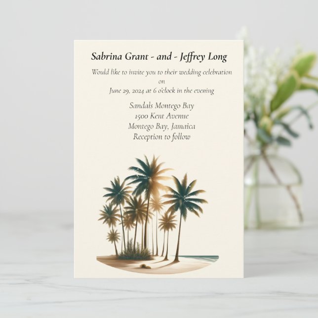 Invitación Boda de la palmera del paraíso tropical (Anverso de pie)