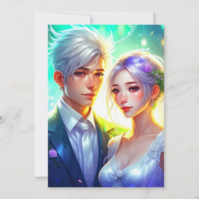 Invitación Boda de la pareja de Anime colorida (Anverso)