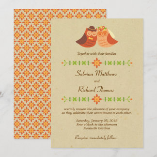 Invitación Boda de la pareja de búhos de Boho Lovebird